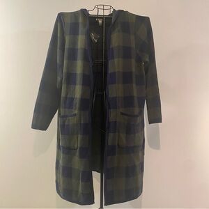 Denim&Co Navy and Olive Checkered Cardigan